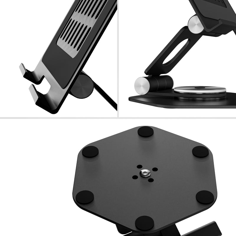 Rugplaat, scharnier en antislipvoetjes van de Alpha Desk Companion in Obsidian Black
