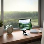 Tablet op de Alpha Desk Companion tijdens het thuiswerken